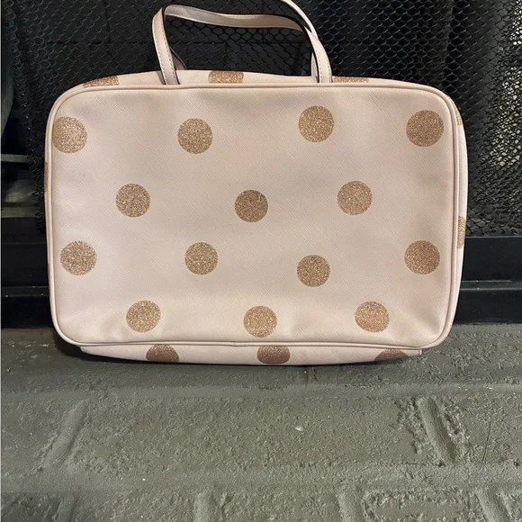 kate spade Blush Pink Cosmetic Case with Gold Glitter Polka Dots - Picture 2 of 4